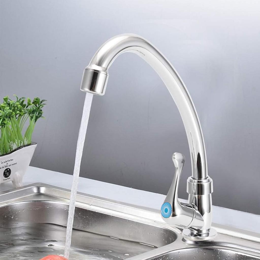 Single Handle Kitchen Faucet, High Arc Single Hole Kitchen Sink Faucet Water Sink Faucet with Plastic Outlet Nozzle Cold Water Faucet for Kitchen