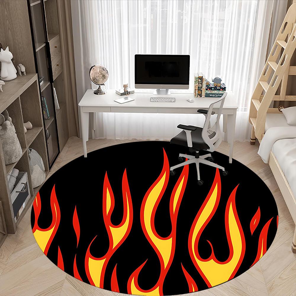 1pc Flame Art Office Round Area Rug, Mat Suitable For Office, Under Office Chairs Bedroom Living Room Home Decor, Room Deco
