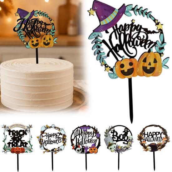 DIY Halloween Party Cake Supplies Topper, Acrylic Castle Bat Skull Cupcake Decoration for Party, Decorative Toppers Parties Spooky Birthday