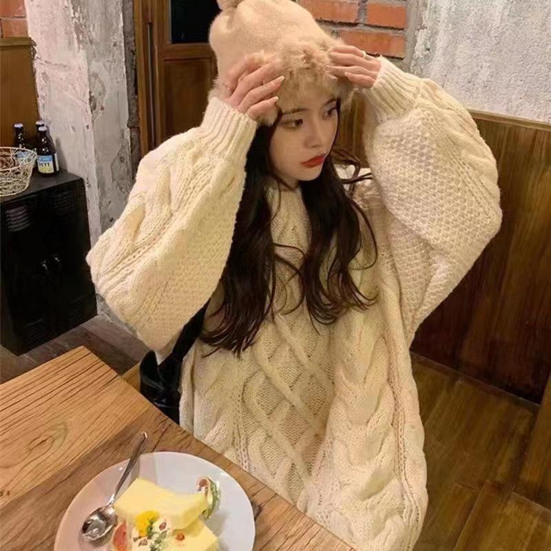 

Women s Loose Fit Cable Knit Sweater - Cozy Autumn/Winter Wear One Size белый/кремовый