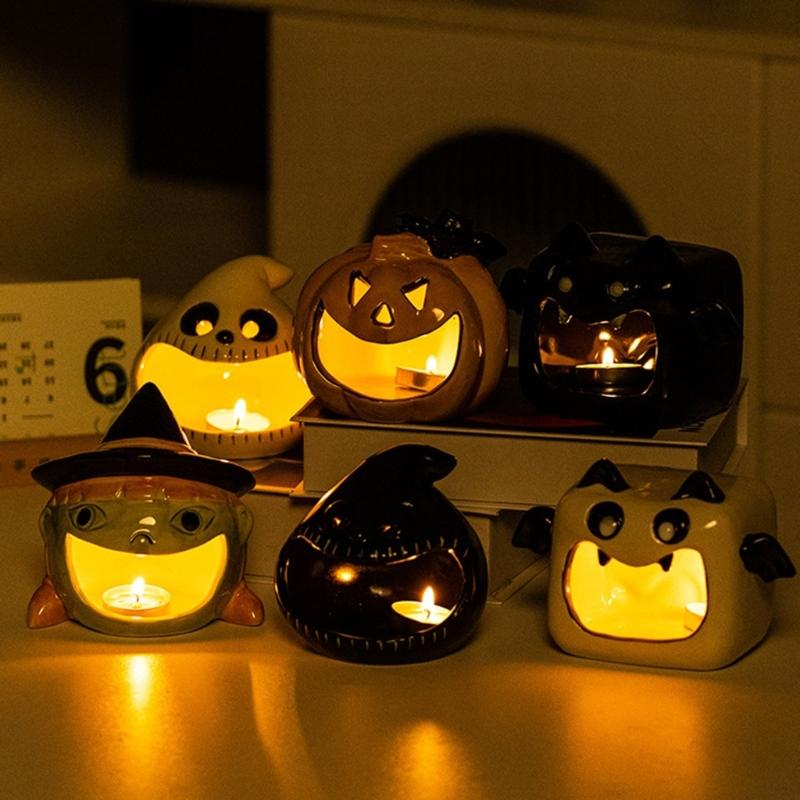 Halloween Candle Holders Tealight Votive Candle Holders with Grimaces,Pumpkin Lanterns Decorative Halloween Centerpieces