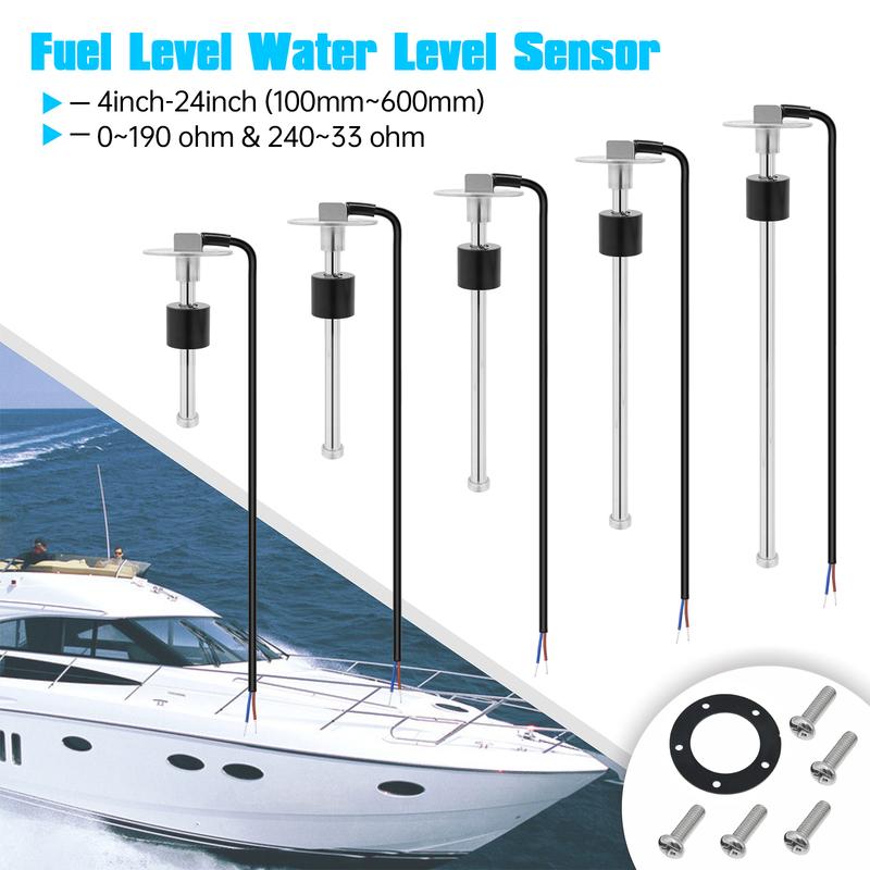 0-190 OHM 2" 52mm Fuel Level Gauge with Red Light + Fuel Level Sensor 130mm 230mm 270mm 530mm for All Auto Boat Yacht 12V 24V