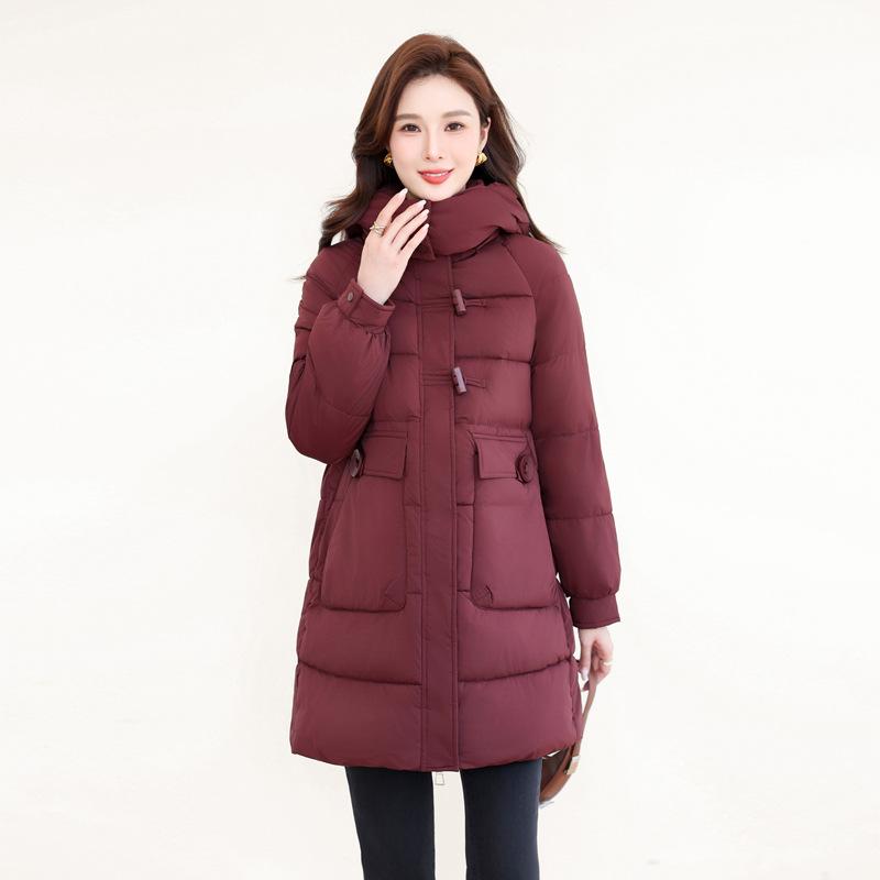 Noworoczna Kurtka Puchowa Damska Średniej Długości Zimowa Pogrubiona Biały Puch Kaczy Wszechstronna Ciepła Kurtka