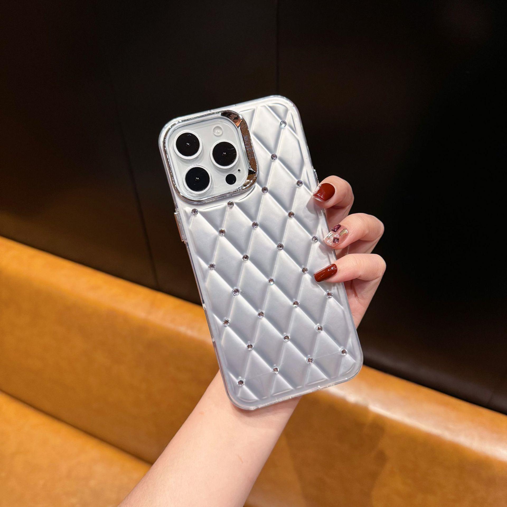 

Чехол-ромб с алмазами и яблоком для iPhone 17 Pro Max, 16, 15, 13, 11 - Полное покрытие, Защита от падений, Простой стиль. iPhone 16 Pro Max