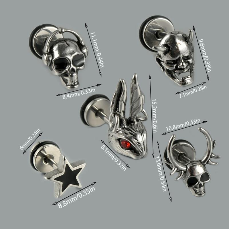 Unique Stainless Steel Skull Ear Piercings Goth Ear Studs Earrings Comfortable Wear Party Makeup for Fashion Enthusiasts