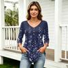 Womens 3/4 Sleeve V Neck Button Detail Floral Print Tunic Top Lightweight Casual Shirt