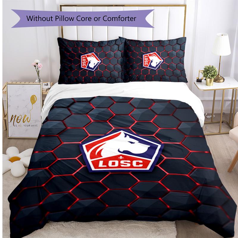 LOSC Lille FC Printed 3PCS Bedding Set Breathable Duvet Cover with Pillowcases Decorative Bed Linen for Bedroom Home