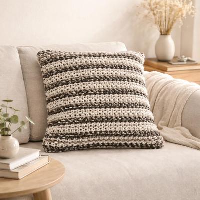 Ivory/Grey Handwoven Cushion -Decorative Throw Pillow for Sofa, Chair, and Bed