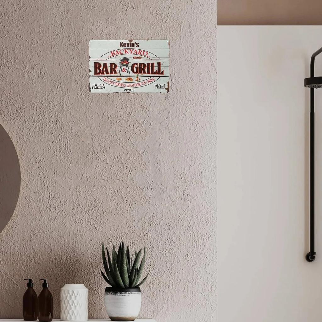 1pc Rustic Backyard BBQ Grill Aluminum Sign Custom Personalized Name Outdoor Decor Gift for Grill Lovers