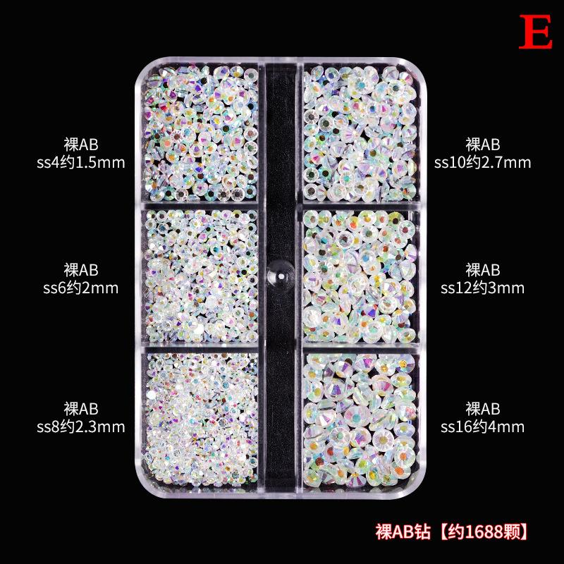 6 Größen Boxed Flat Kit Hybrid Nail Art Dekorationen AB Farbig