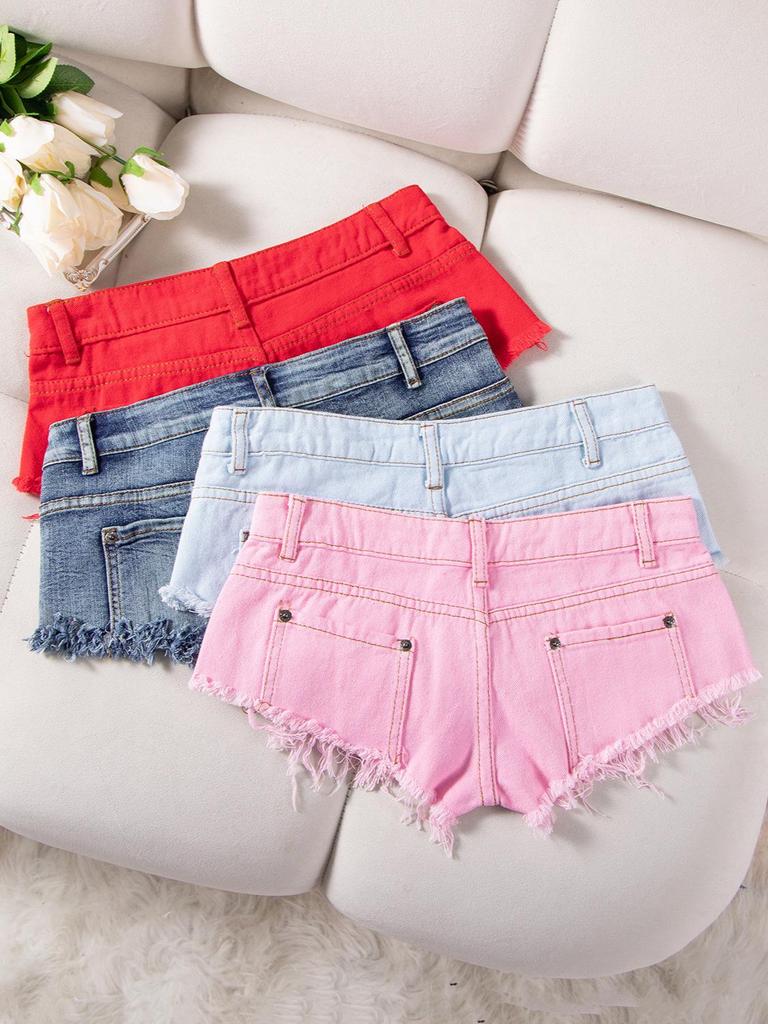 2024 Summer European & American Low-Waist Ripped Women's Denim Hot Pants