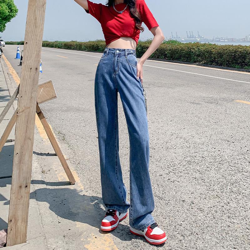 

Новые широкие джинсы. Модные универсальные свободные прямые джинсы с высокой талией. 2XL темно-синий