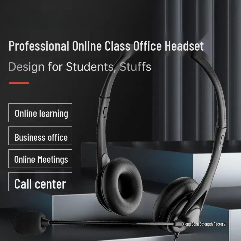Noise-Canceling Over-Ear Telephone Headset with Microphone for Telesales Agents