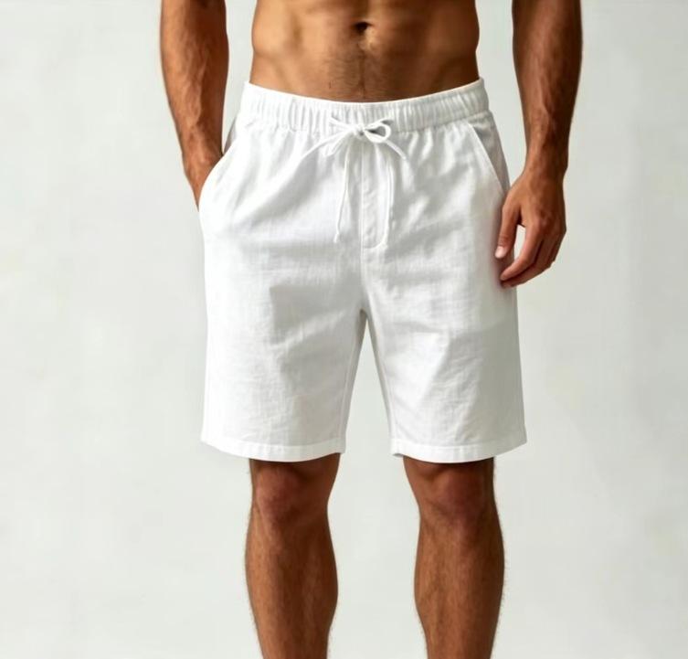 Mens American Style Loose Thin Linen Casual Knee Length Plus Size Shorts M белый