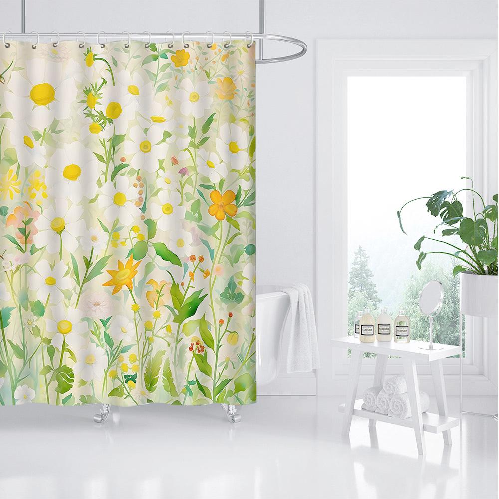 

Nordic Style Flower Shower Curtain - Watercolor Hand-Painted Leaf Design, Waterproof, Interior Bath Decor, Toilet Partition W60H190(CM)-1 Pcs