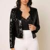 Lente Nieuwe Damesmode Opstaande Kraag Patchwork Pailletten Jas Kort Casual Veelzijdig Bovenkleding