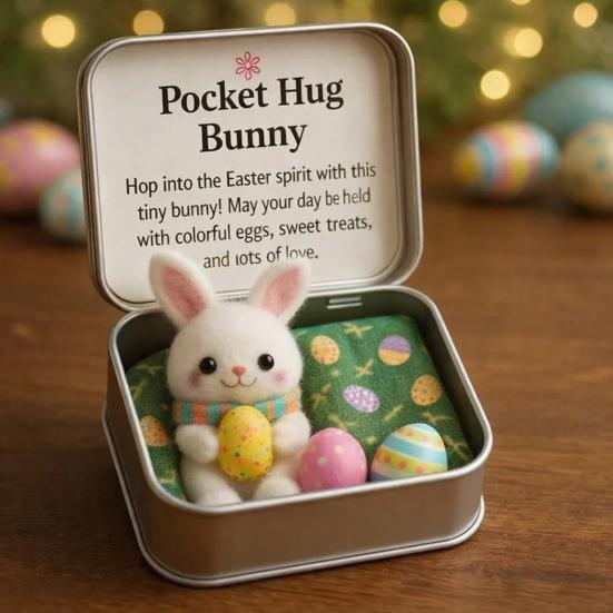 Boîte Hug de Poche de Pâques Figurine Jésus/Lapin/Mouton/Poussin/Papillon/Pierre en Feutre dans Boîte avec Carte Remplisseurs de Panier de Pâques Cadeau Inspirant pour Femmes