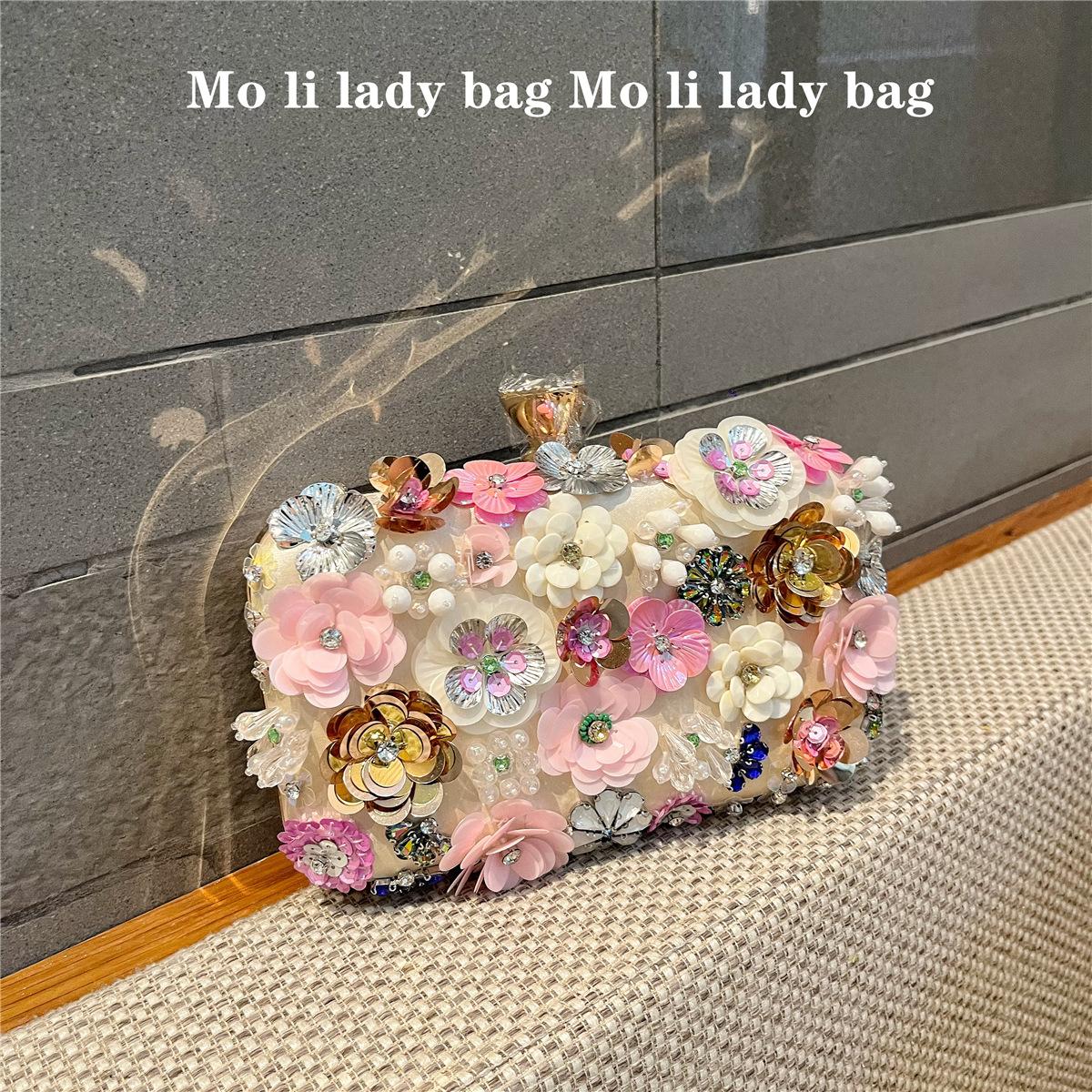Pink Three-dimensional Flower Bag, Dinner Bag, Formal Dress, Diamond Studded Runway Bag, High-end Mini Handbag, Small Square Bag, Women s Bag 20*15*5.5* шампанского