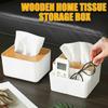 Bamboo Top Tissue Box Cover Paper Napkin Holder for Living Room Kitchen Bedroom Office Home Decor Minimalist Elegant Storage