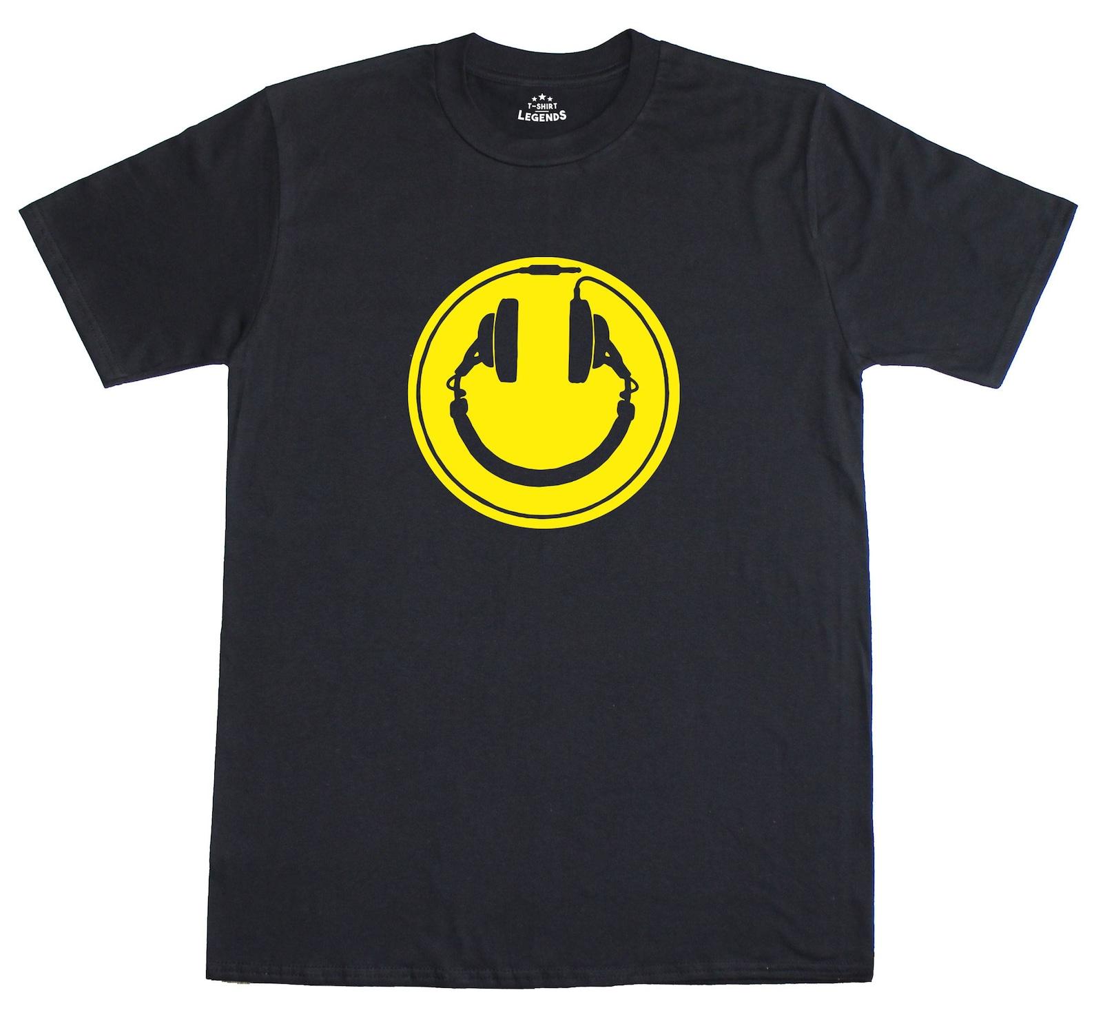 Smiley Headphones DJ Club Rave Loose Fit Funny Mens T-Shirt S