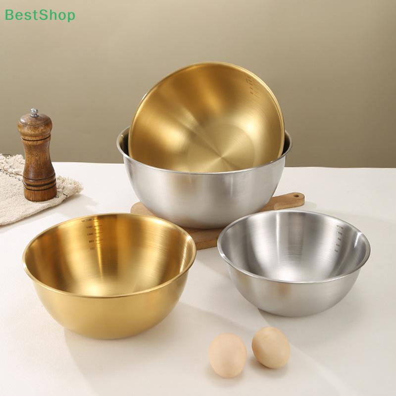 3Pcs/Set Korean Stainless Steel Salad Bowl Cold Noodle Bowl Multifunctional Cooking Basin Noodle Bowl Round Golden Silver Bowl