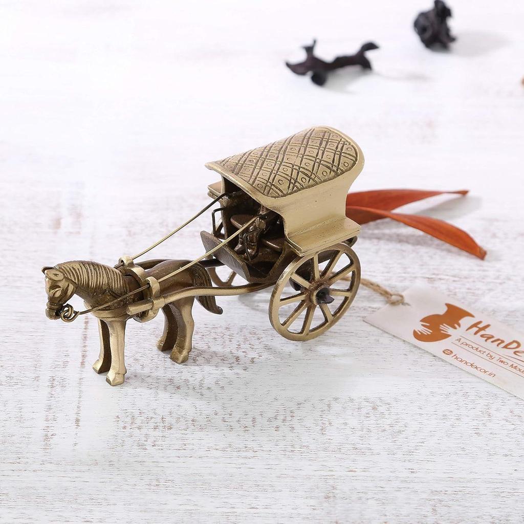 Brass Horse Cart Replica Showpiece, Showpieces for Home Décor, Showpieces for Corner Table, Brass Home Decor,