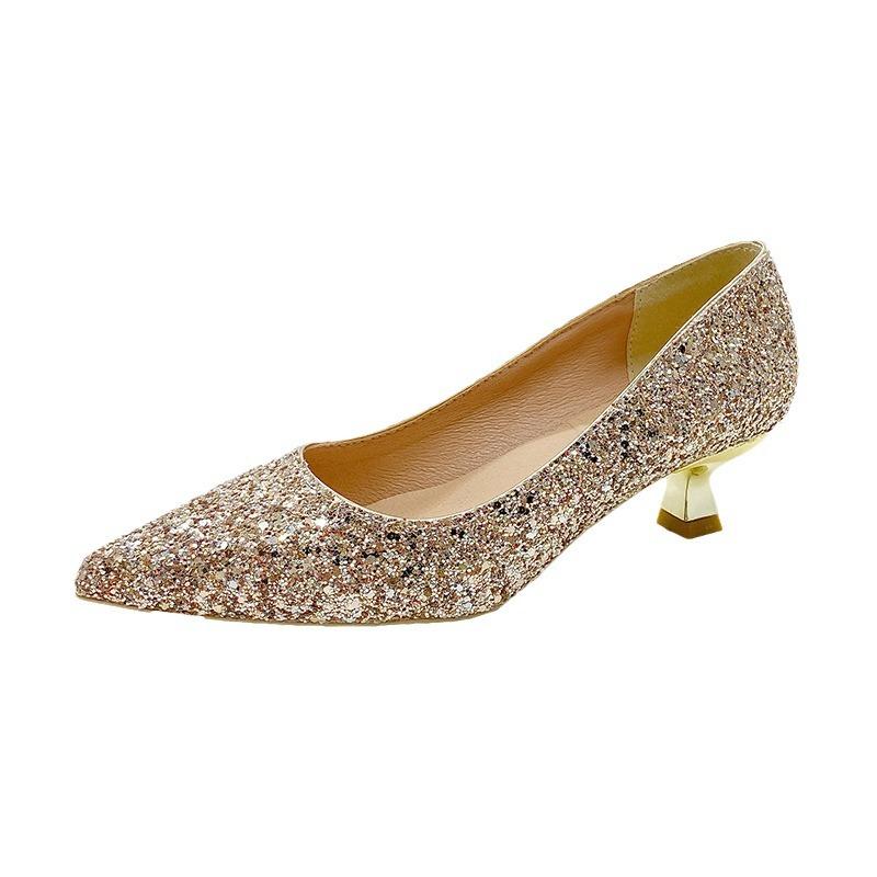 Crystal wedding shoes 22 years old new golden show main wedding dress two wear bridesmaid high heels bride shoes are not tired