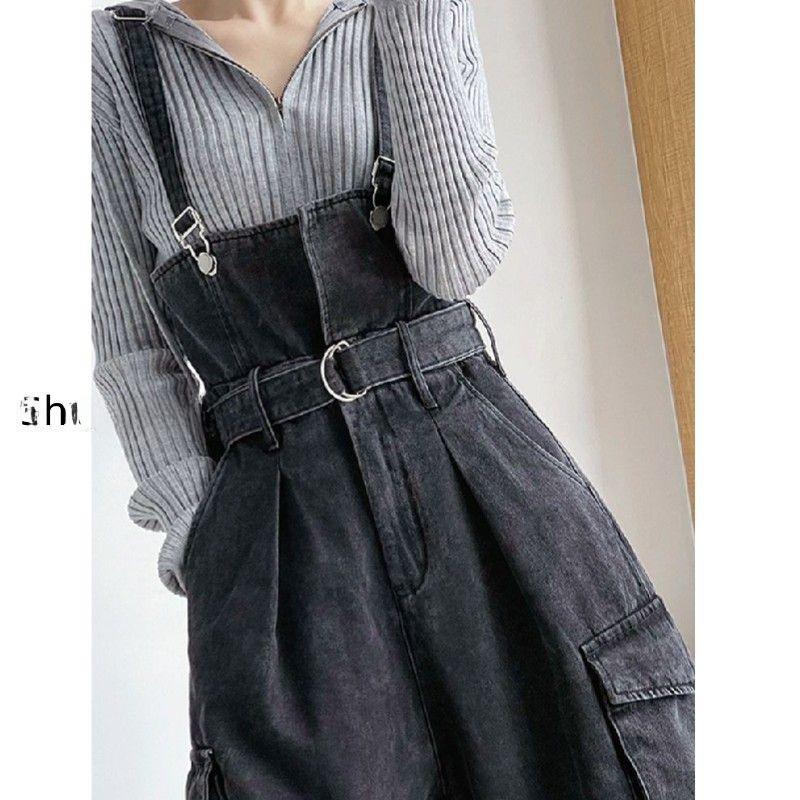 

Женский джинсовый комбинезон с высокой талией и широкими штанинами – модный осенний комбинезон M 98-108