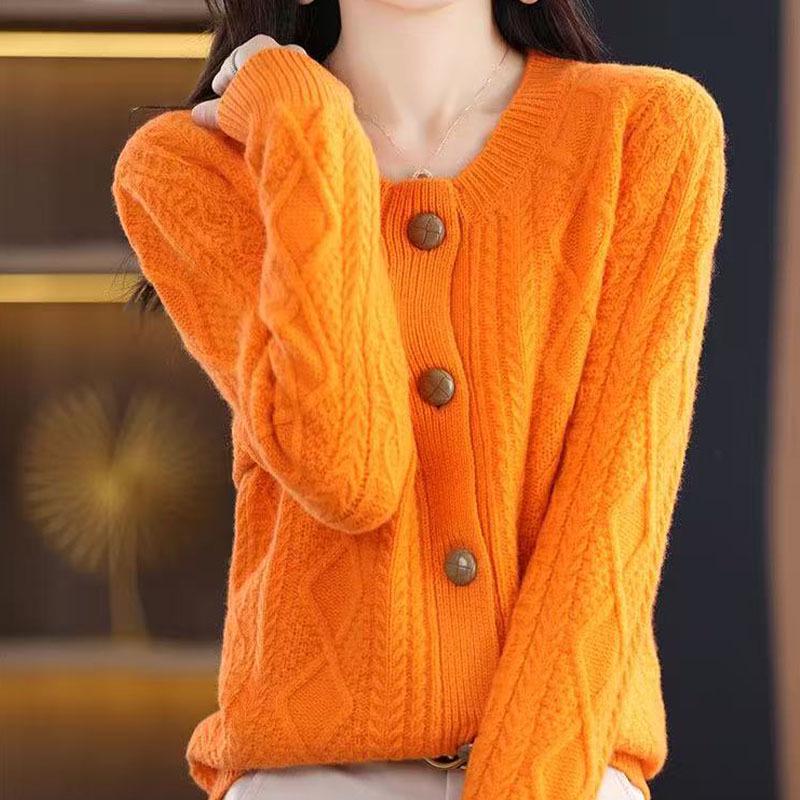 Elegant Diamond Buckle Knit Cardigan for Women - Autumn/Winter Loose Fit 