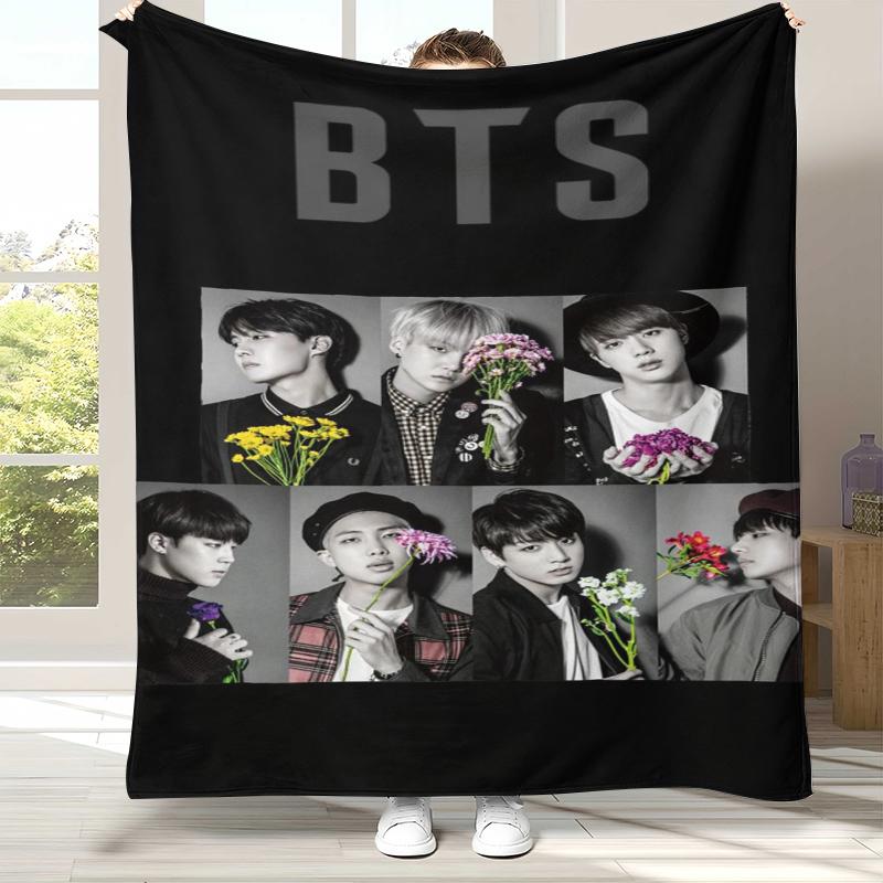 Fashion B-BTS Kpop Flannel Blanket,Ultra Soft Warm Plush Throw for Home Bedroom Bed Sofa Cover Office Camping Picnic gift