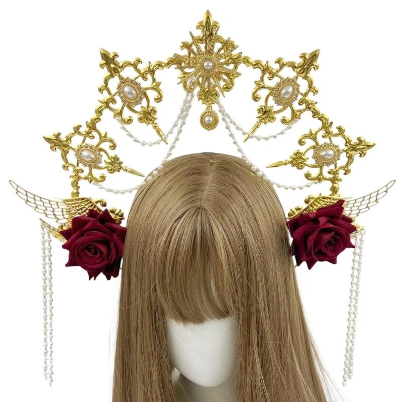 Halos Crowns Lolitas Marys Goddesses Headband Women Cosplay Halloween Costume Goddesses Headpiece Golden Crowns Tiaras