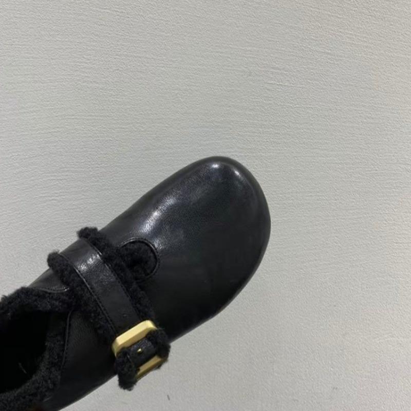 Retro Fleece Shoes for Women's Autumn and Winter New Thick-soled Full-fit Single Shoe