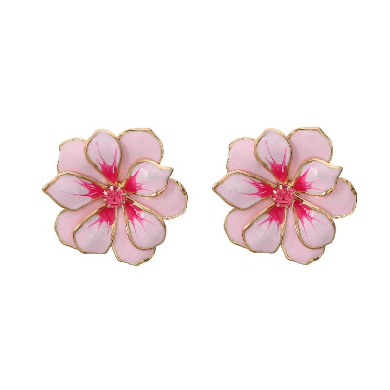 Elegant Floral Drop Oil Earrings Women Alloy Flower Studs In White Pink Orange Green