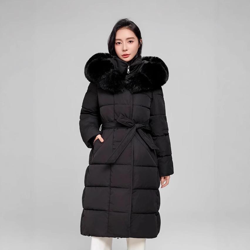 Women's long cotton-padded clothing winter new large fur collar cotton-padded jacket slim-fitting hooded fur collar thickened jacket thickened cotton