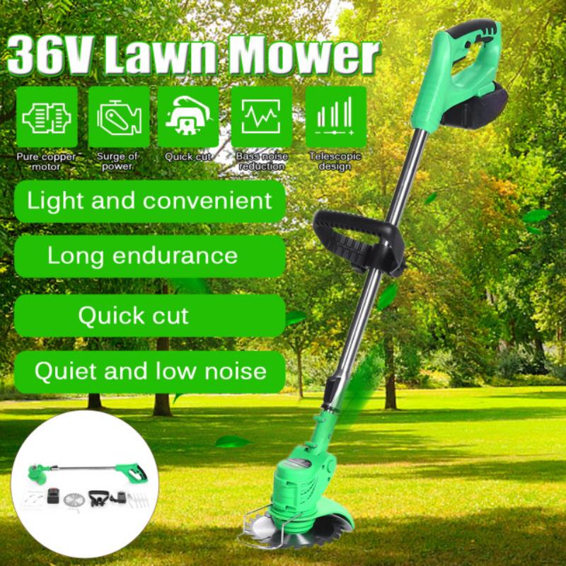 650W 1Battery 1Charger Green Rechargeable Wireless Grass Trimmer Adjustable Electric Garden Push Lawnmower Lawn Mower