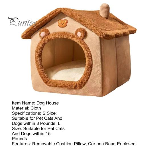 Pet Bed Cave with Removable Cushion Pillow Cartoon Bear Enclosed Indoor Cat Dog House Kitten Puppy Winter Warm Plush Sleeping Nest Pet Supplies
