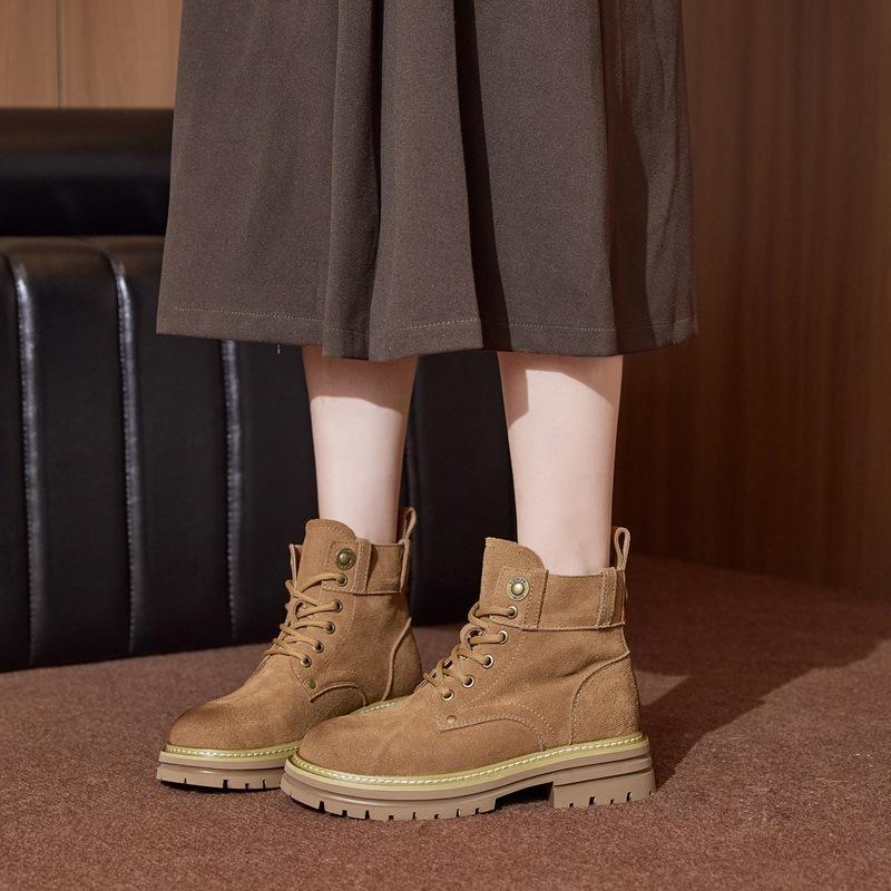 Martin boots women's new leather breathable tooling short boots small size heightening big yellow boots desert boots