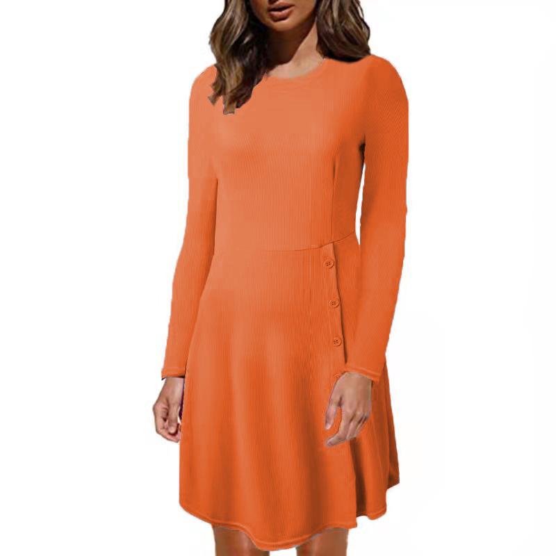 Podzim Zima Slim Fit Žebrovaný Pletený Šaty s Rozparkem a Dlouhým Rukávem