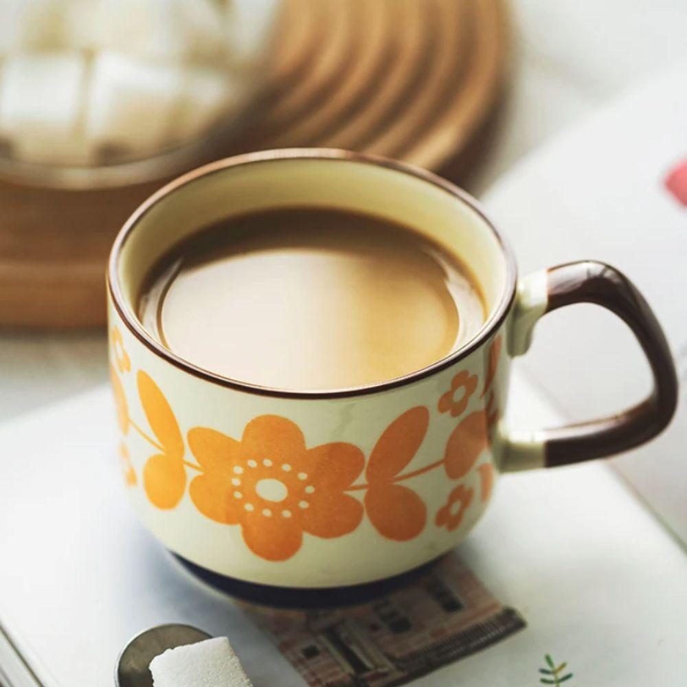 Underglaze Painting Japanese Coffee Mug Floral Pattern Office Water Cup Creative Drink Cup Couple