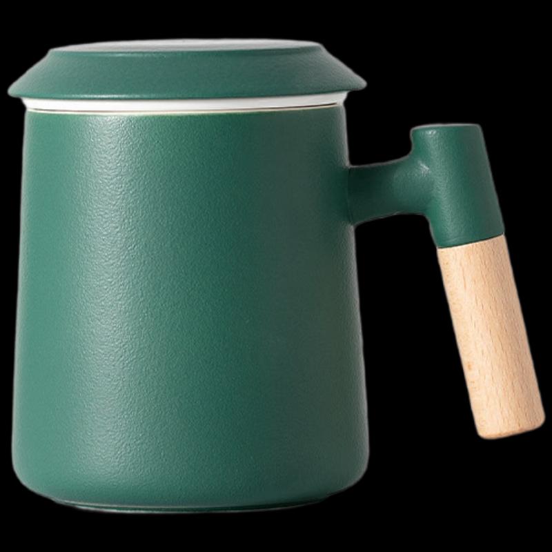 TLAKEHO Ceramic Tea Infuser Mug with Wooden Handle