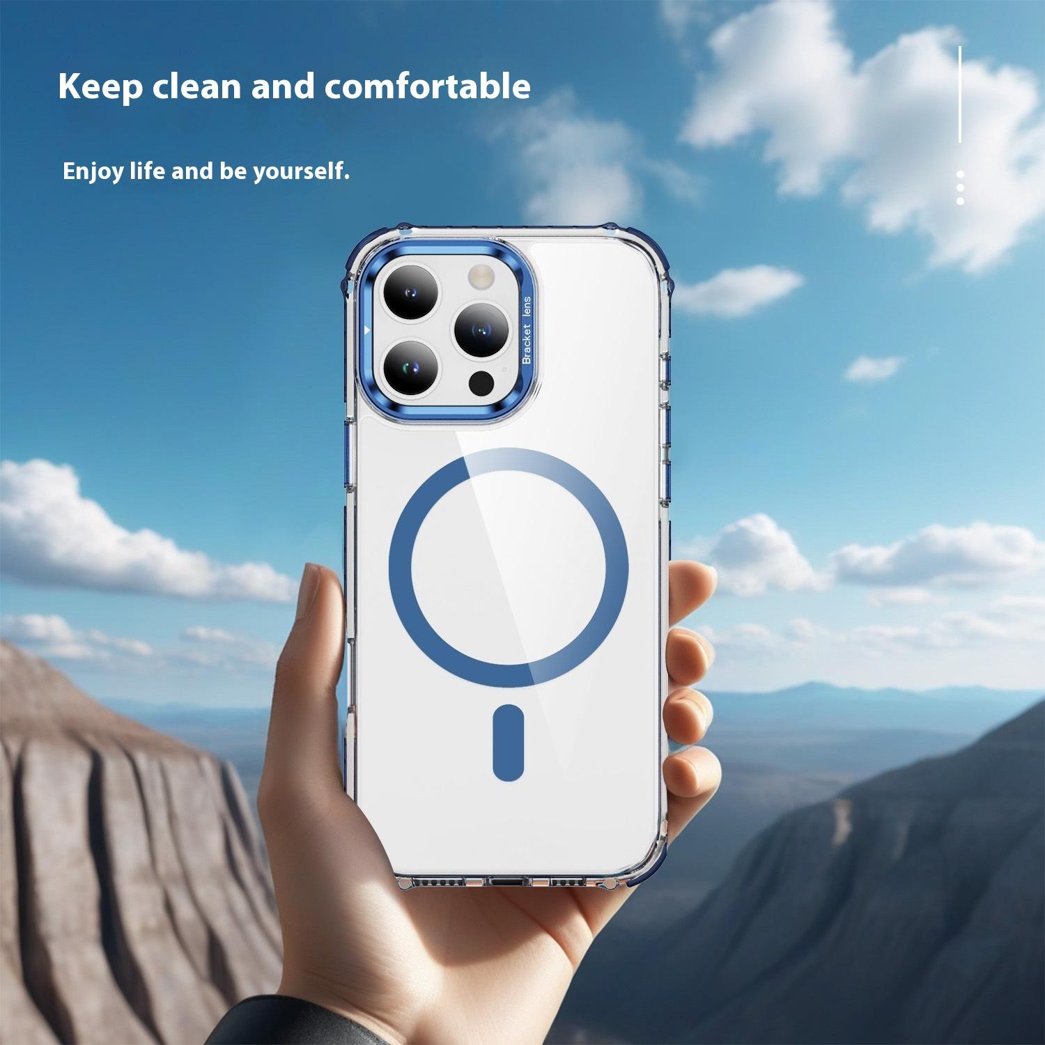 

For iPhone 15 Pro Clear Phone Case with Lens Kickstand Cover Compatible with MagSafe Blue