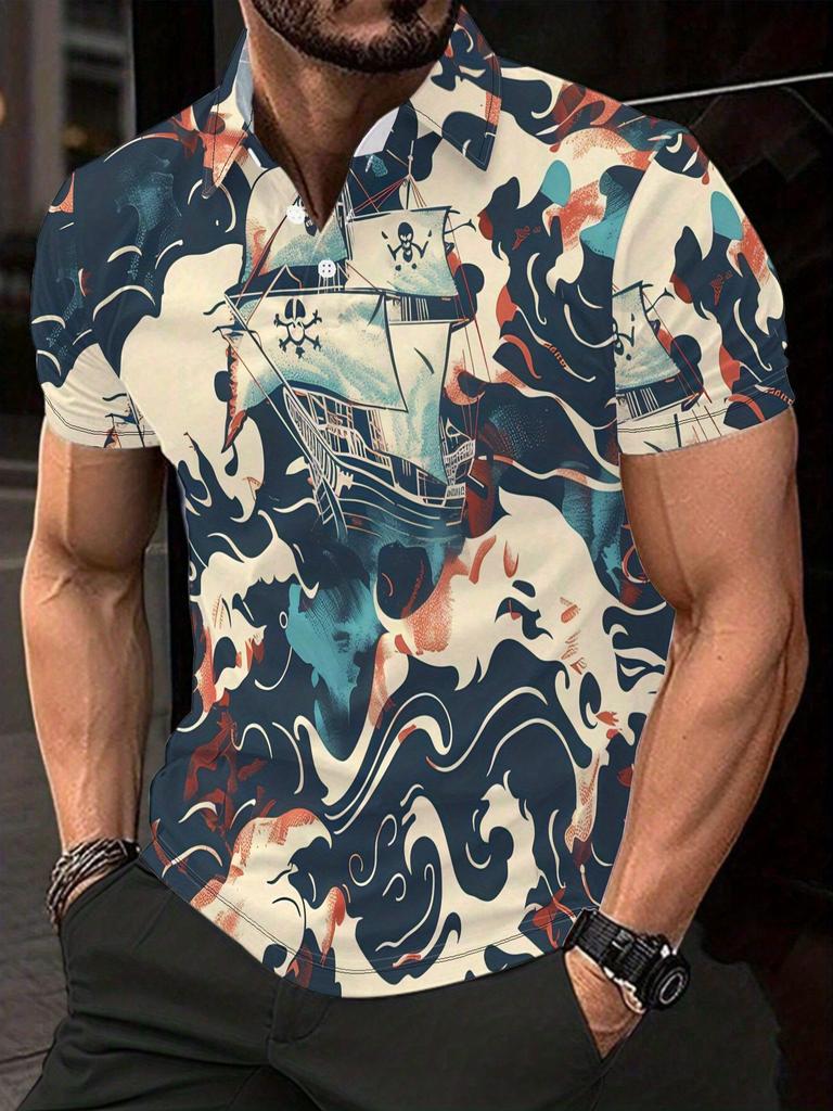 Men'S Short-Sleeve Polo Shirt - Flat Digital Print Pattern - No Texture - Stylish And Easy Short Sleeves, Buttoned, Casual Collared Polo Shirt,