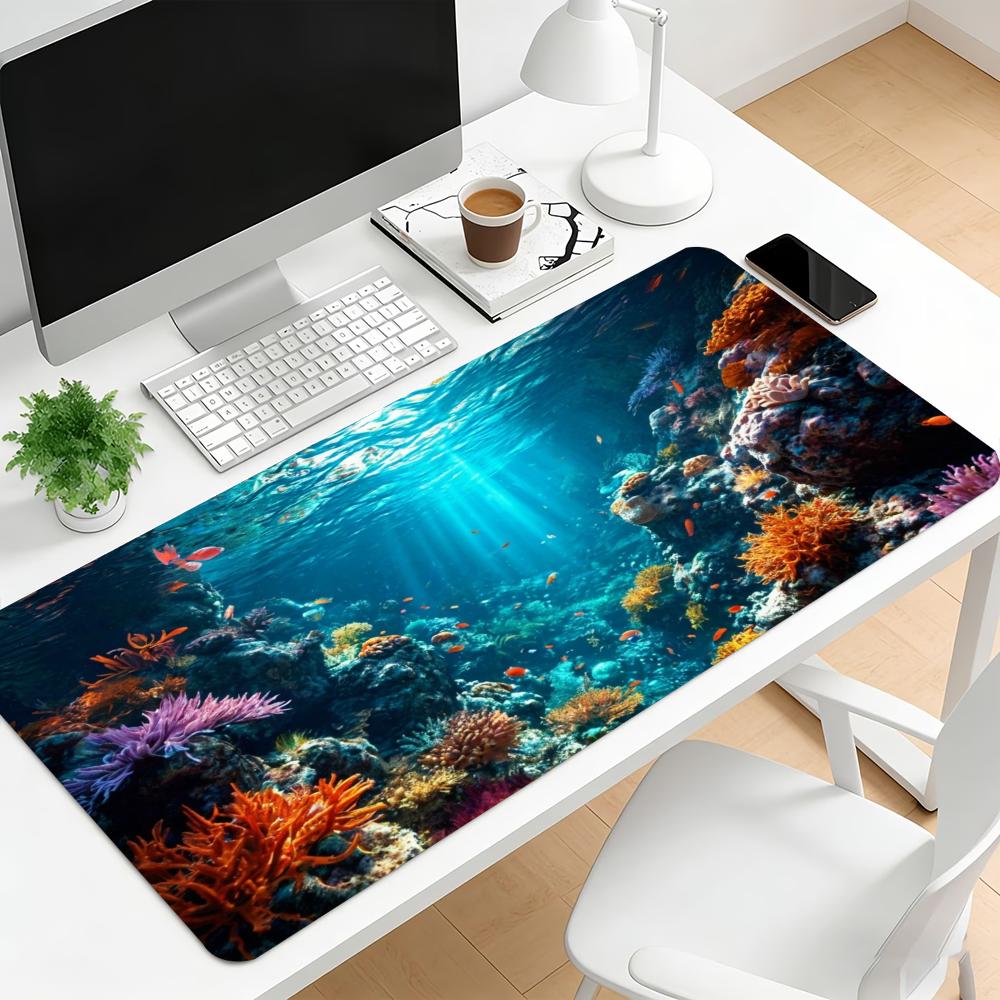 Underwater Coral Tropical Fish Large Gaming Mouse Pad Non Slip Stitched Edge Extended Desk Mat For Pc Laptop Office Gamer
