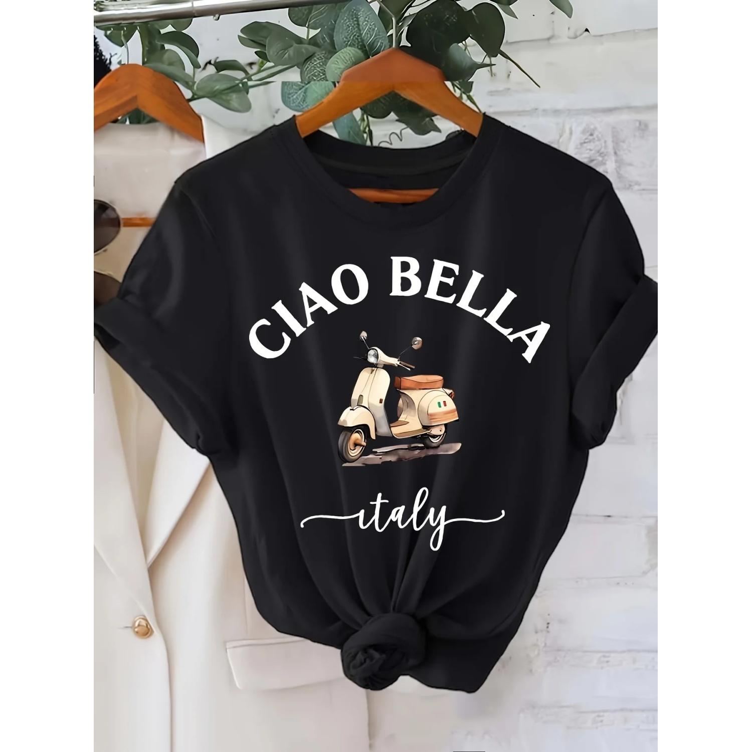 

Print Polyester Blend Spring Summer Top Italian Lemon Women s Crew Neck T-Shirt - Casual Short Sleeve Letter S чёрный