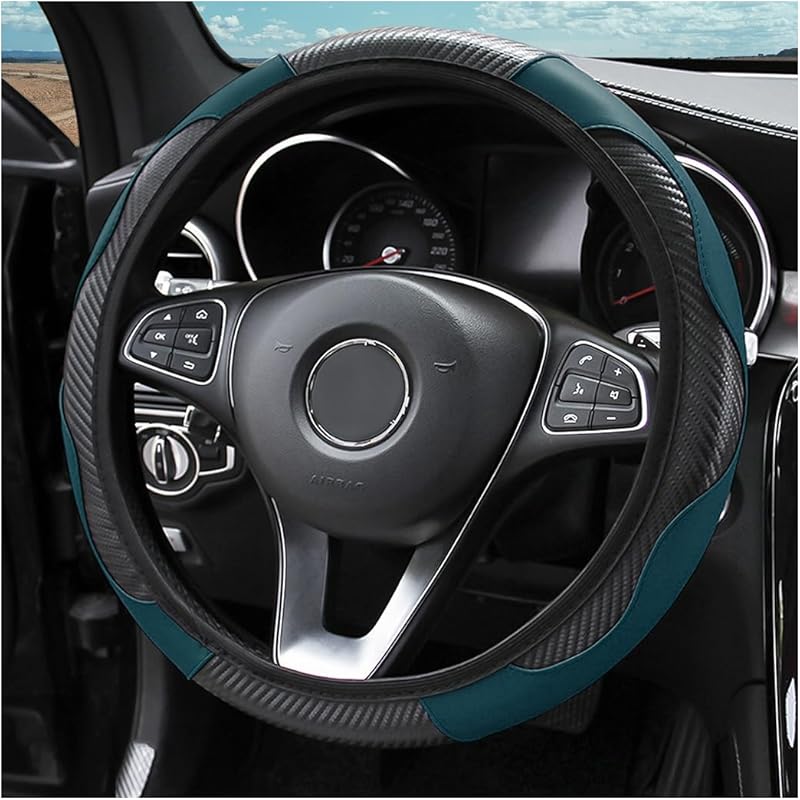 Car Steering Wheel Cover, Microfiber PU Leather Elastic Carbon Fiber Auto Steering Wheel Protector, 15 Inch Breathable Anti-Slip For Women Men, Car