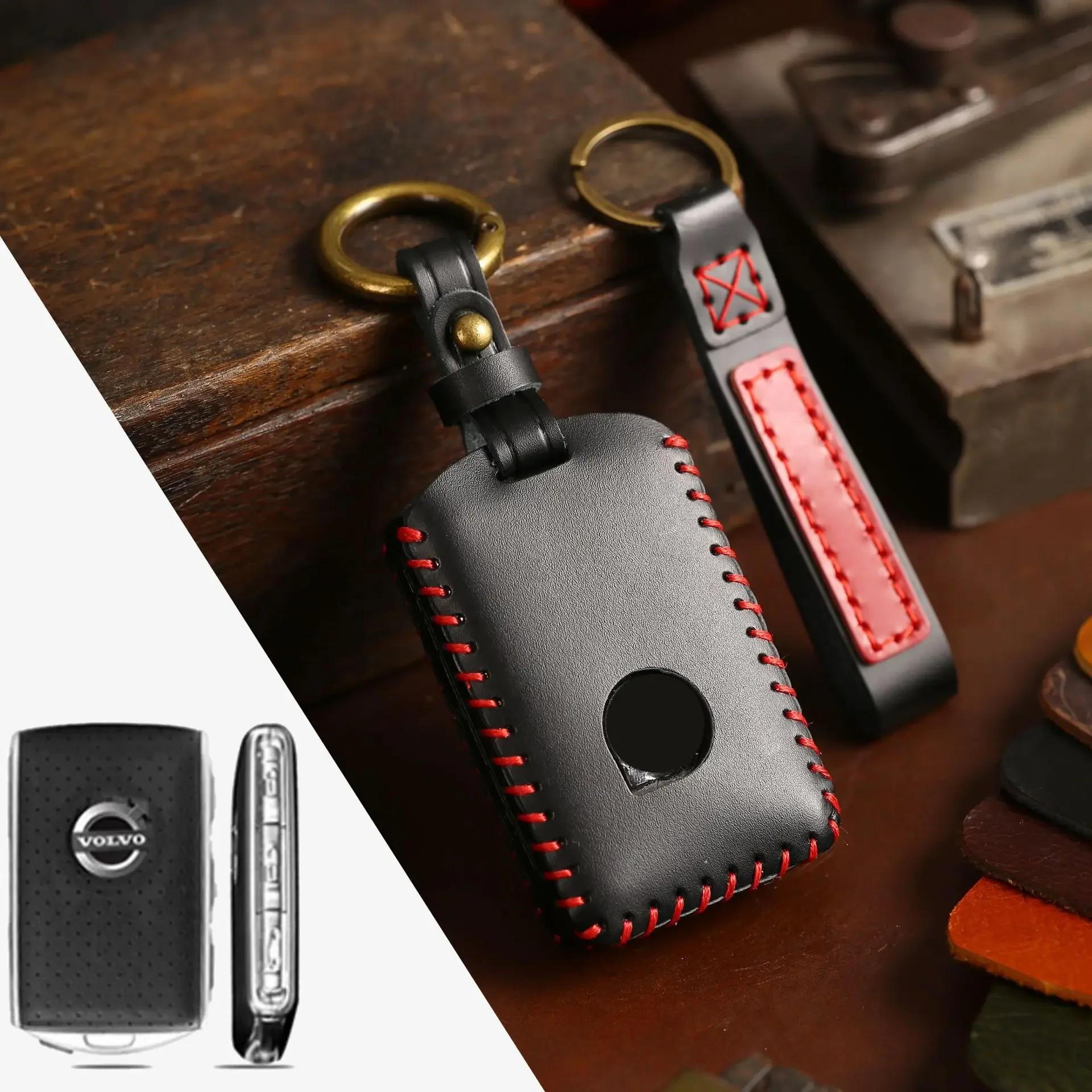 

Real Leather Car Key Case Cover Pouch For Volvo Xc60 S90 Xc90 S60 Keychains Holder Keyring Protective Shell Bag Fob Accessories