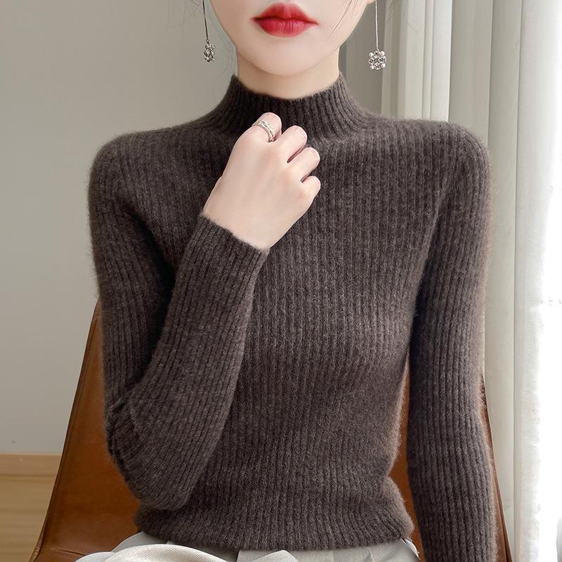 INDFS Women's Fashion Casual Fall Winter Solid Color Print Long Sleeve Half Turtleneck Sweaters