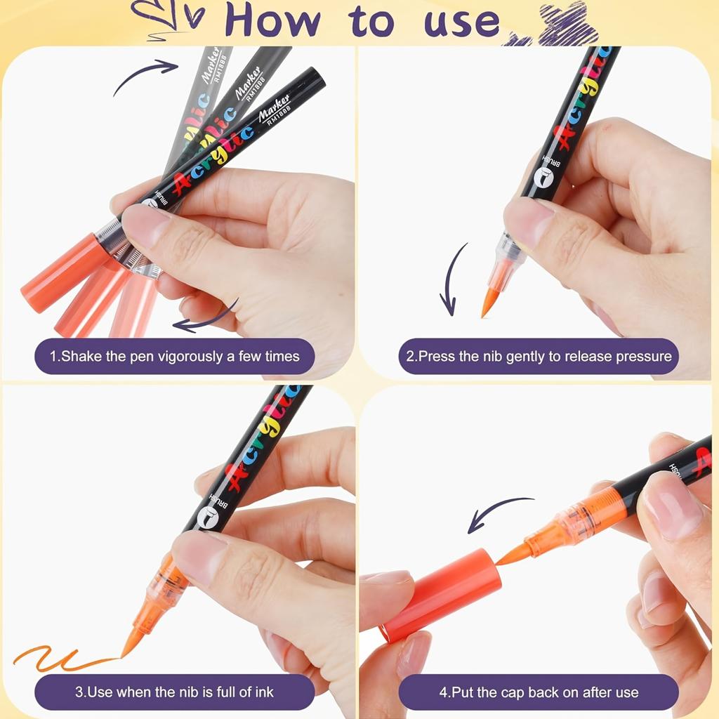 24 Colors Acrylic Paint Pens Liquid Brush Markers Set For Rock Ceramic Glass Painting