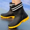 Unisex Mid-Calf Waterproof Rain Boots: Non-Slip, Wear-Resistant Rubber Shoes for Outdoor, Kitchen, Car Wash & Sports. Pull-On Style.