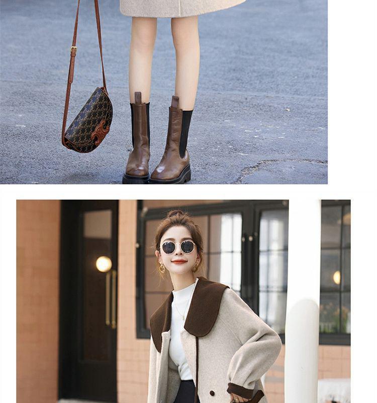 Versatile Color-Block Doll Collar Wool Coat: Korean Style, Mid-Length, Age-Reducing, Petite Loose Fit for Women (Autumn/Winter)